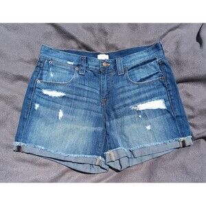 J.Crew Distressed Denim Jean Shorts Size 27 Mid Rise Medium Wash Blue Denim